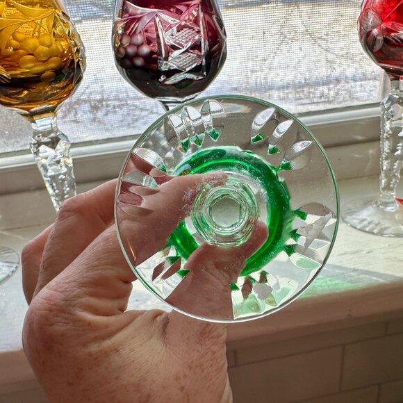 Set of 6 AJKA bohemian crystal cut to clear cordial small wine glasses NEW - Picture 6 of 10